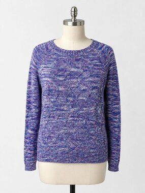 Lands' End Drifter Cable Knit Sweater Large Petite 14-16 Purple Blue Marled